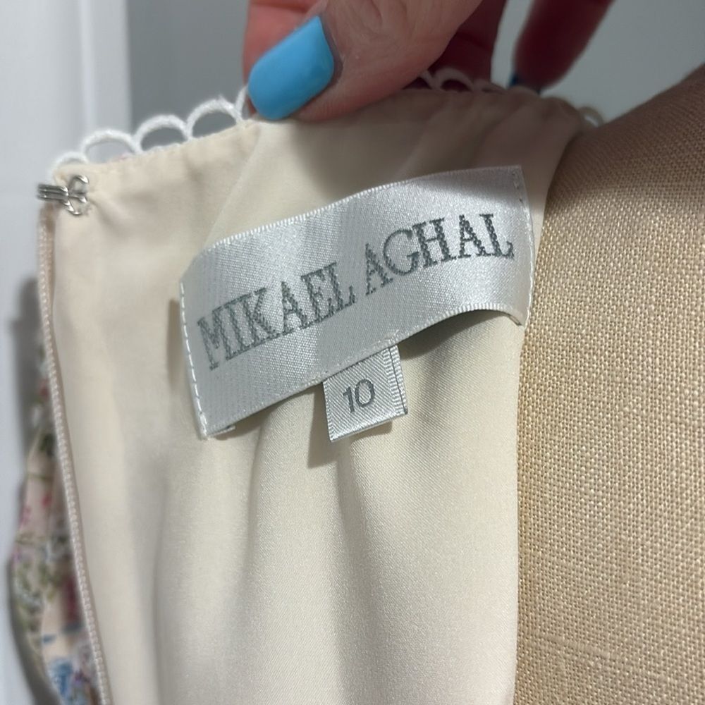 MIKAEL AGHAL Embroidered Asymmetric Midi Evening Dress Size 10 - Picture 14 of 15